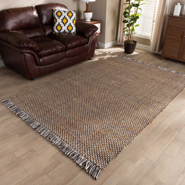Baxton Studio Nurten Modern and Contemporary Orange and Grey Handwoven Hemp Blend Area Rug 188-11838-ZORO - main